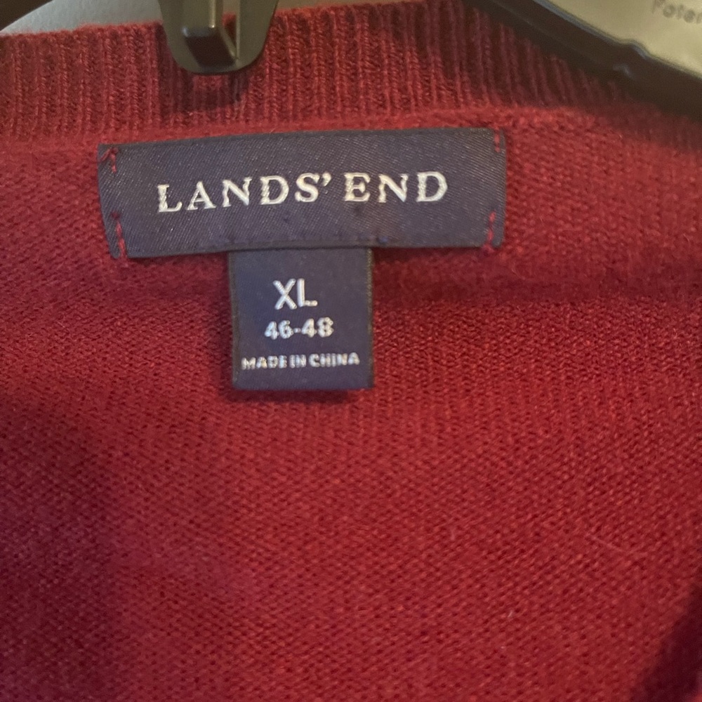 Lands' End Men's Cashmere V-Neck Sweater - Red